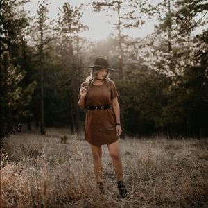 Faux suede shirt dress